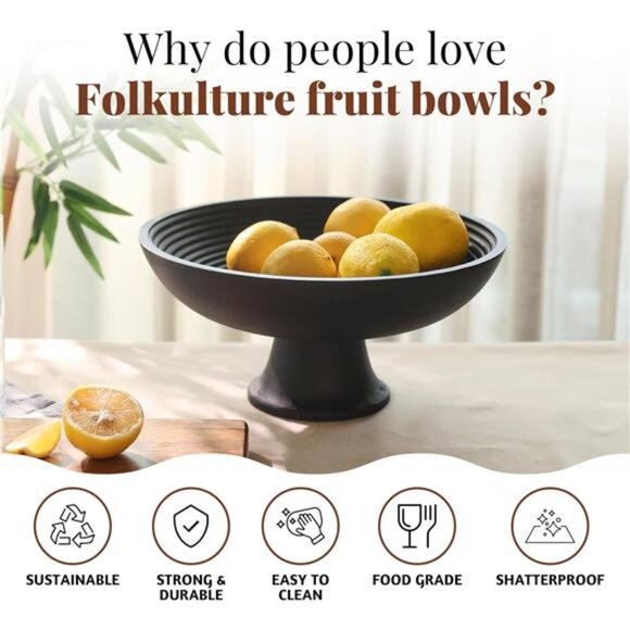 Wooden Fruit Bowl or Decorative Bowl for Table Décor, Wooden Fruit Bowl - Picture 2 of 6